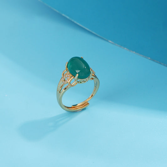 Green Oval Agate Ring