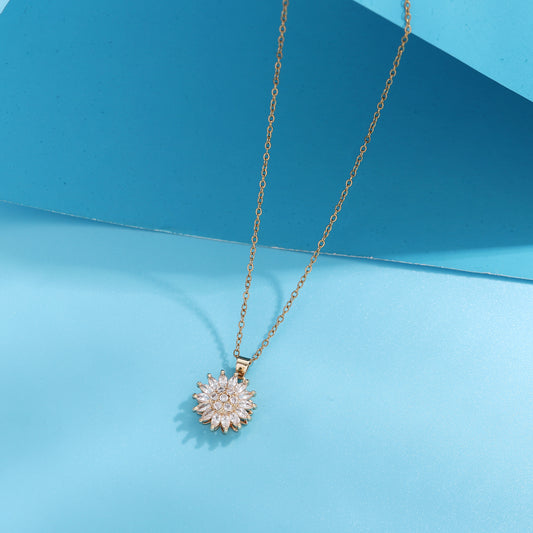 Sunflower Rotatable Pendant Necklace