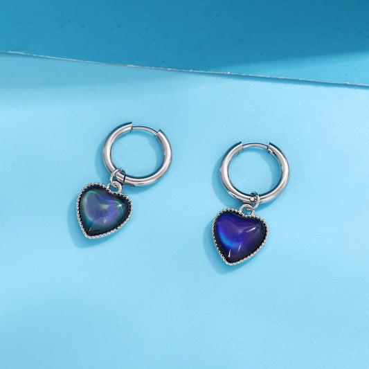 Color-changing Heart Shape Thermostone O shape Earrings