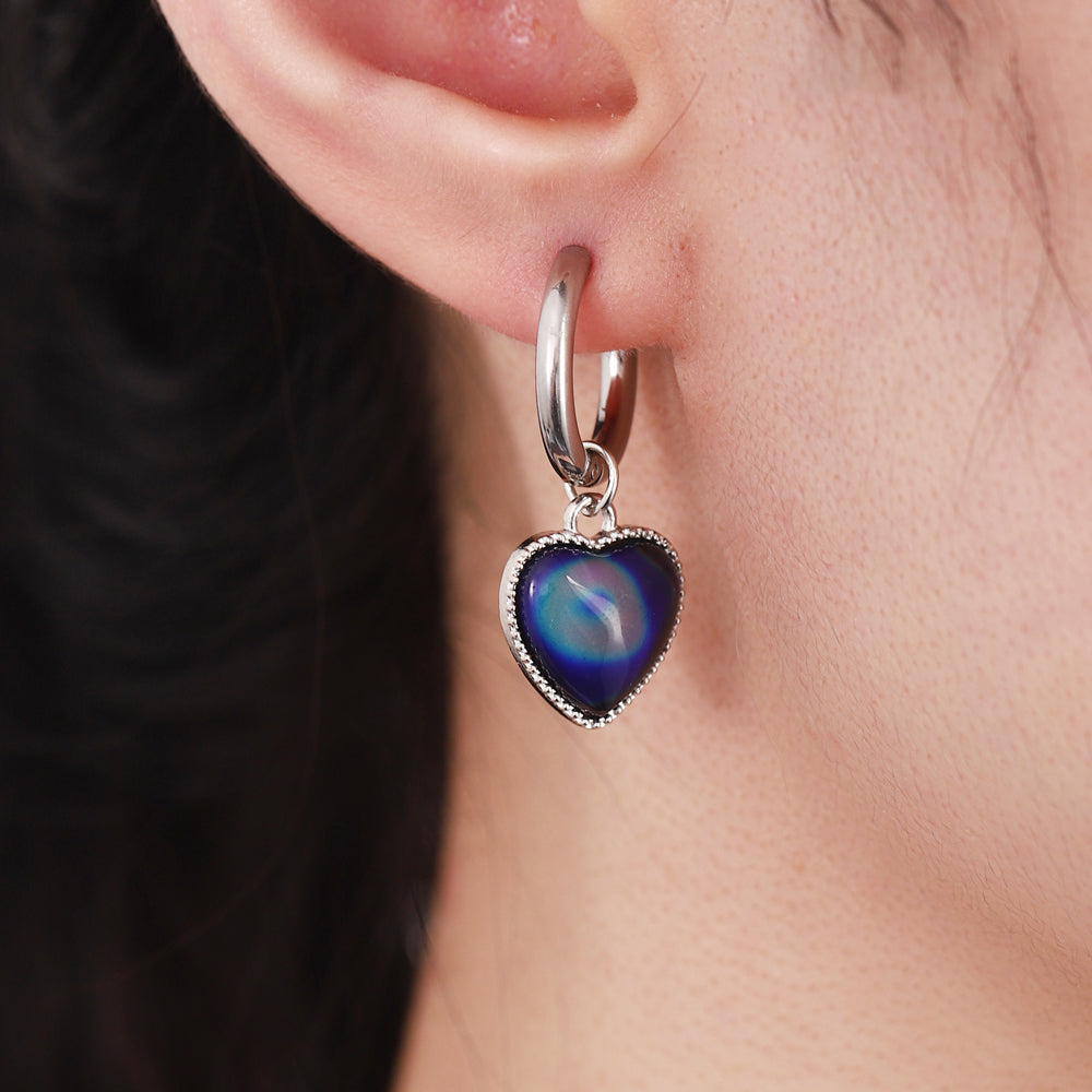 Color-changing Heart Shape Thermostone O shape Earrings